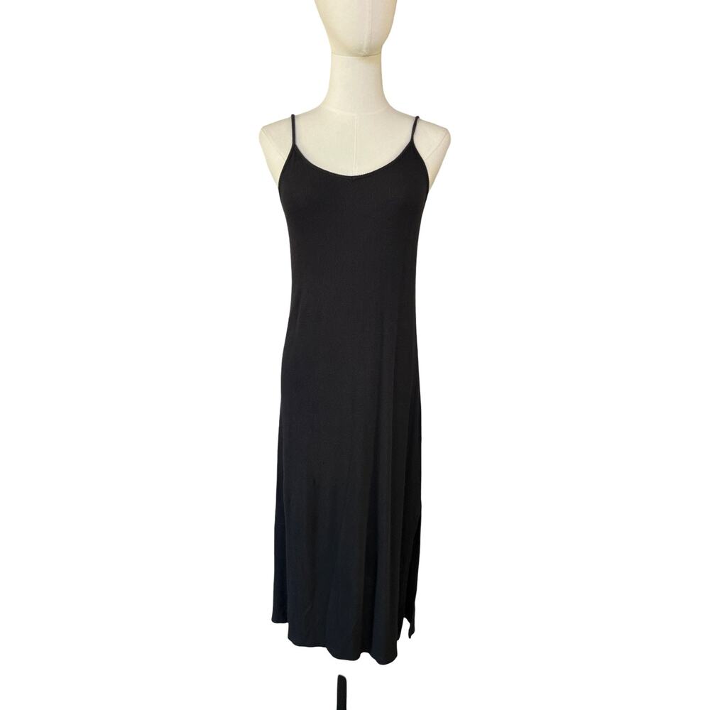 Andie Black Bamboo Blend Midi Dress Small Ribbed Slip Dress Adjustable Straps